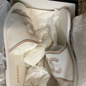 Chanel Interlocking CC  Logo Slide Flat Sandal Size 42/12